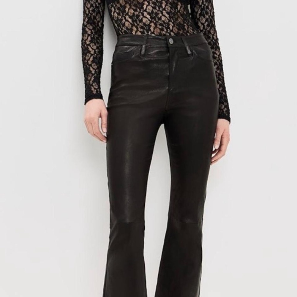 Frame Denim Le Crop Mini Boot Black Leather Pants